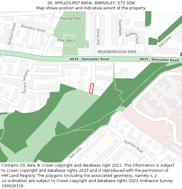 26, APPLEHURST BANK, BARNSLEY, S70 3QW: Location map and indicative extent of plot