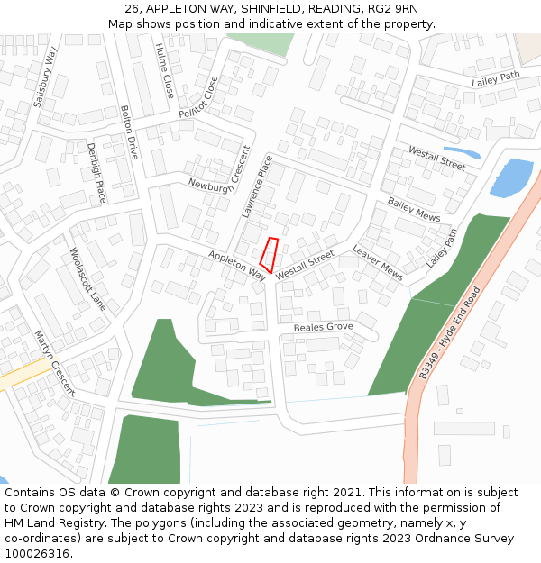 26, APPLETON WAY, SHINFIELD, READING, RG2 9RN: Location map and indicative extent of plot