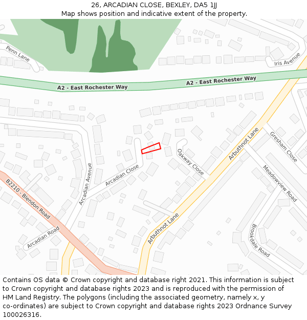 26, ARCADIAN CLOSE, BEXLEY, DA5 1JJ: Location map and indicative extent of plot