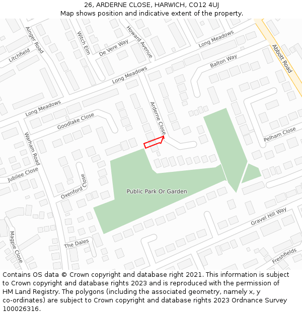 26, ARDERNE CLOSE, HARWICH, CO12 4UJ: Location map and indicative extent of plot