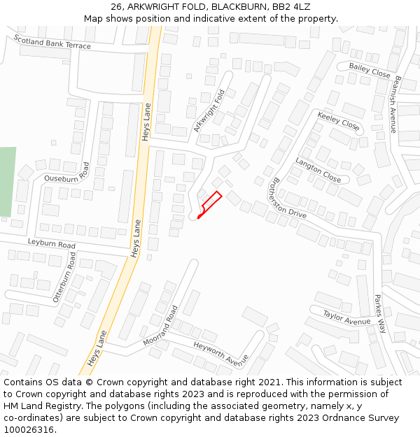 26, ARKWRIGHT FOLD, BLACKBURN, BB2 4LZ: Location map and indicative extent of plot