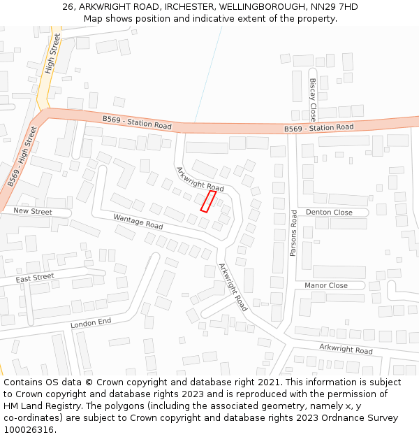 26, ARKWRIGHT ROAD, IRCHESTER, WELLINGBOROUGH, NN29 7HD: Location map and indicative extent of plot