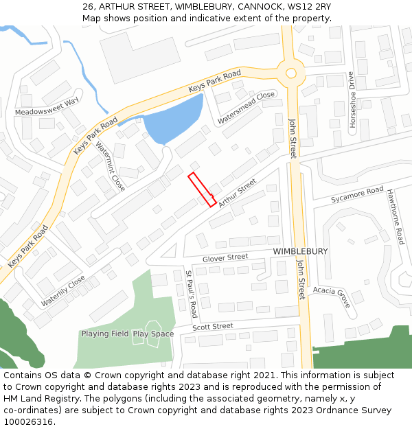 26, ARTHUR STREET, WIMBLEBURY, CANNOCK, WS12 2RY: Location map and indicative extent of plot