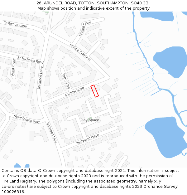 26, ARUNDEL ROAD, TOTTON, SOUTHAMPTON, SO40 3BH: Location map and indicative extent of plot