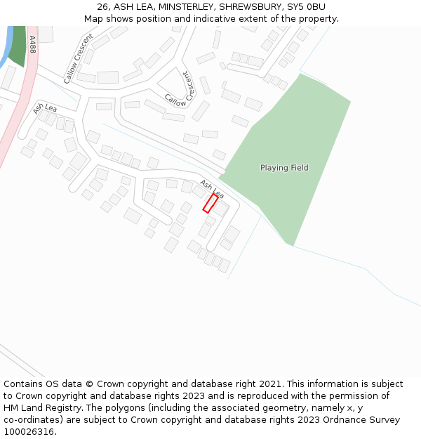 26, ASH LEA, MINSTERLEY, SHREWSBURY, SY5 0BU: Location map and indicative extent of plot