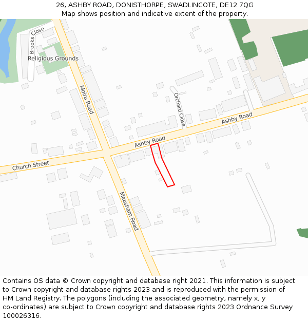 26, ASHBY ROAD, DONISTHORPE, SWADLINCOTE, DE12 7QG: Location map and indicative extent of plot