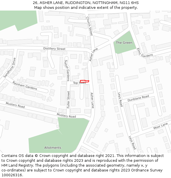 26, ASHER LANE, RUDDINGTON, NOTTINGHAM, NG11 6HS: Location map and indicative extent of plot