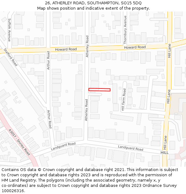 26, ATHERLEY ROAD, SOUTHAMPTON, SO15 5DQ: Location map and indicative extent of plot