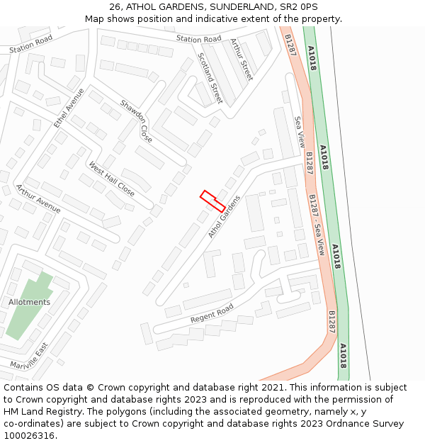 26, ATHOL GARDENS, SUNDERLAND, SR2 0PS: Location map and indicative extent of plot