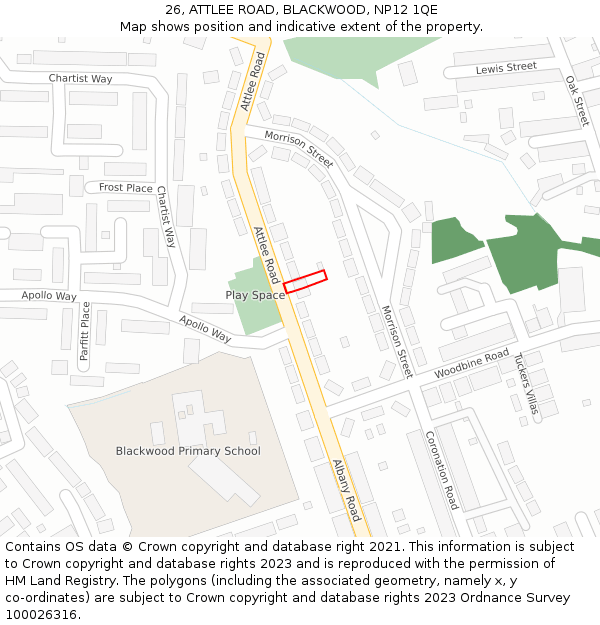 26, ATTLEE ROAD, BLACKWOOD, NP12 1QE: Location map and indicative extent of plot