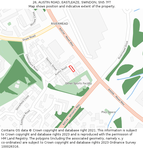 26, AUSTIN ROAD, EASTLEAZE, SWINDON, SN5 7FT: Location map and indicative extent of plot