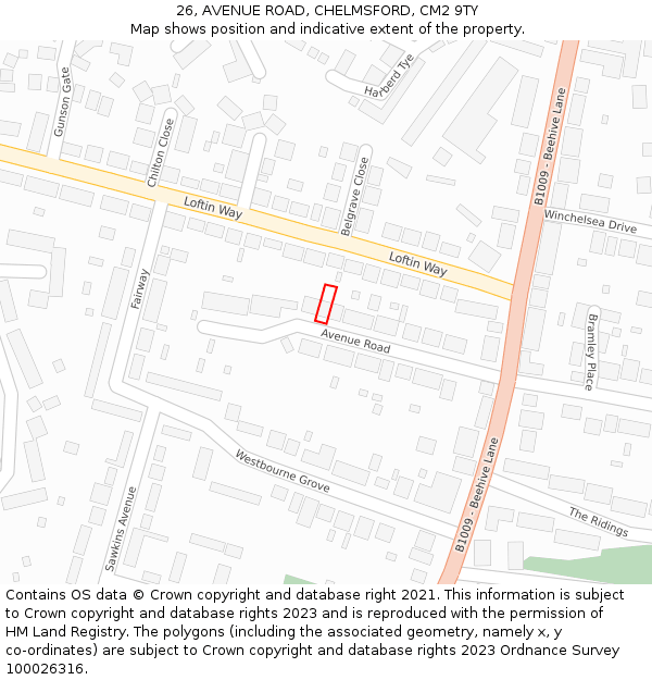 26, AVENUE ROAD, CHELMSFORD, CM2 9TY: Location map and indicative extent of plot