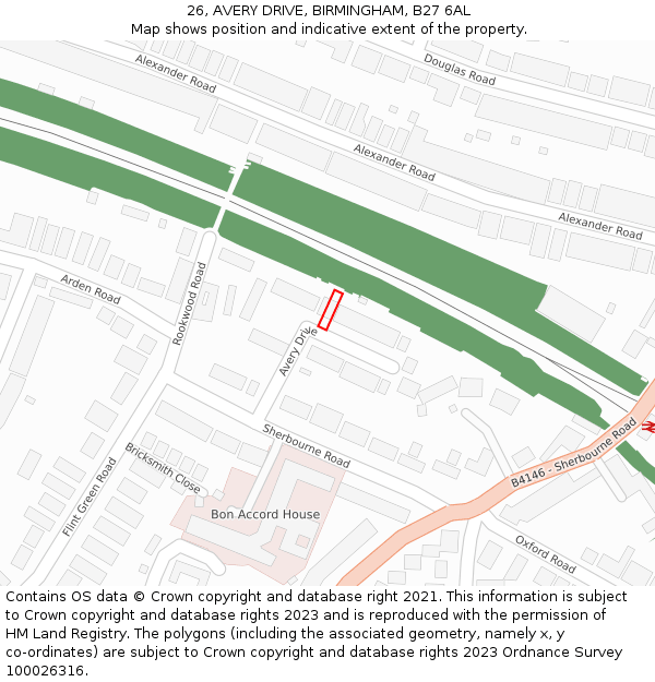 26, AVERY DRIVE, BIRMINGHAM, B27 6AL: Location map and indicative extent of plot