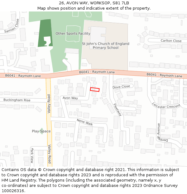 26, AVON WAY, WORKSOP, S81 7LB: Location map and indicative extent of plot