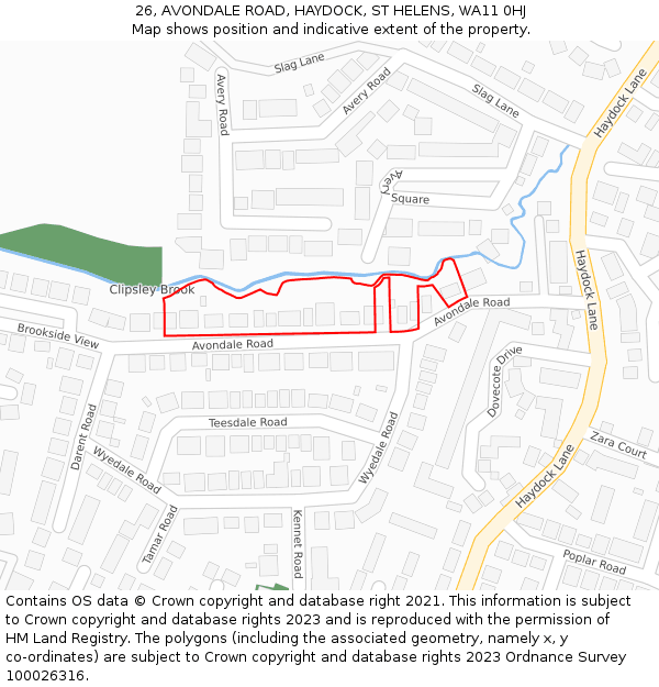 26, AVONDALE ROAD, HAYDOCK, ST HELENS, WA11 0HJ: Location map and indicative extent of plot