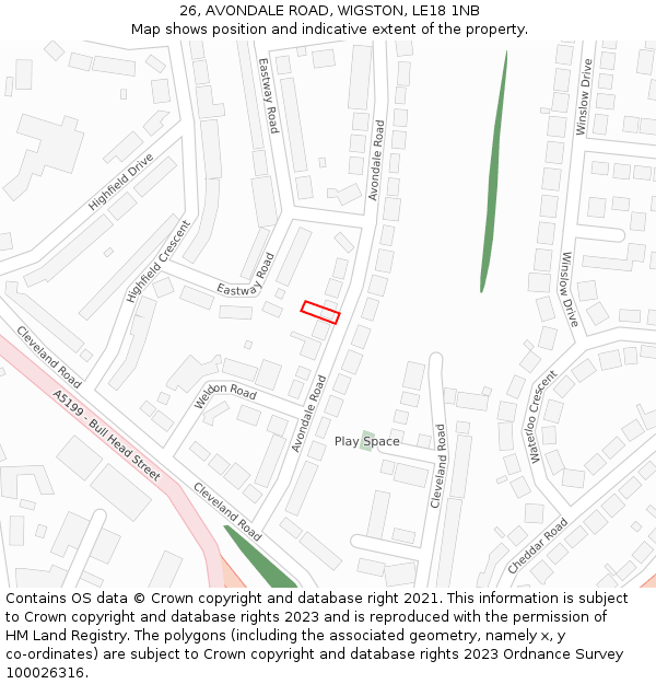 26, AVONDALE ROAD, WIGSTON, LE18 1NB: Location map and indicative extent of plot