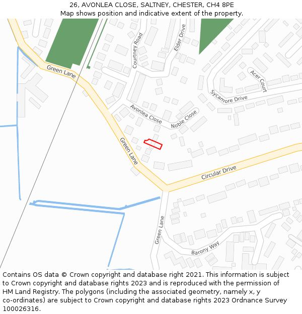 26, AVONLEA CLOSE, SALTNEY, CHESTER, CH4 8PE: Location map and indicative extent of plot