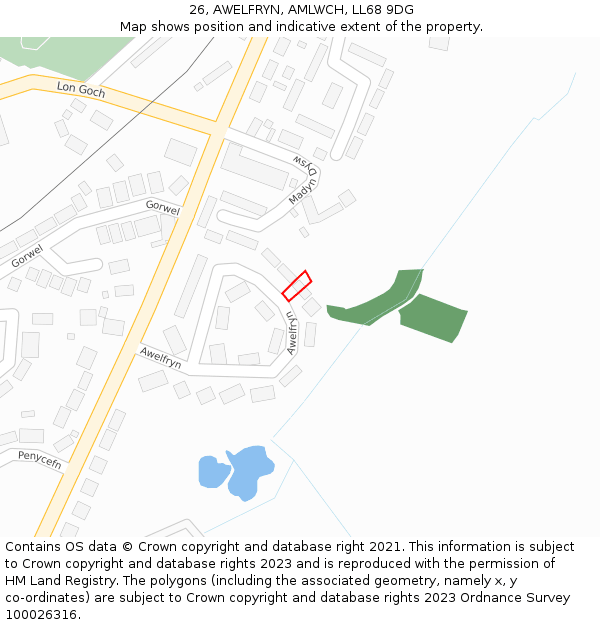 26, AWELFRYN, AMLWCH, LL68 9DG: Location map and indicative extent of plot