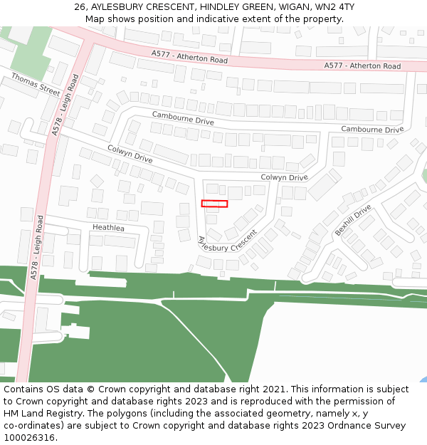 26, AYLESBURY CRESCENT, HINDLEY GREEN, WIGAN, WN2 4TY: Location map and indicative extent of plot