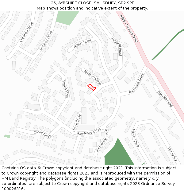 26, AYRSHIRE CLOSE, SALISBURY, SP2 9PF: Location map and indicative extent of plot
