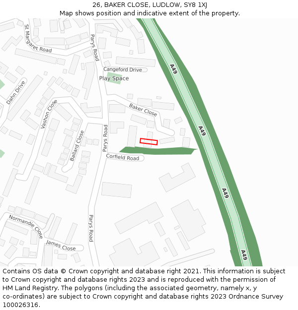 26, BAKER CLOSE, LUDLOW, SY8 1XJ: Location map and indicative extent of plot