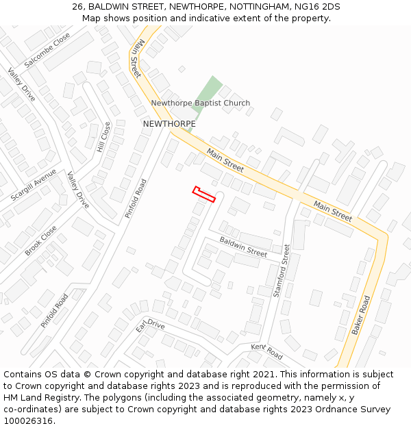 26, BALDWIN STREET, NEWTHORPE, NOTTINGHAM, NG16 2DS: Location map and indicative extent of plot