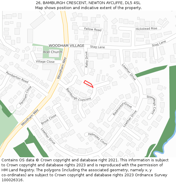26, BAMBURGH CRESCENT, NEWTON AYCLIFFE, DL5 4SL: Location map and indicative extent of plot