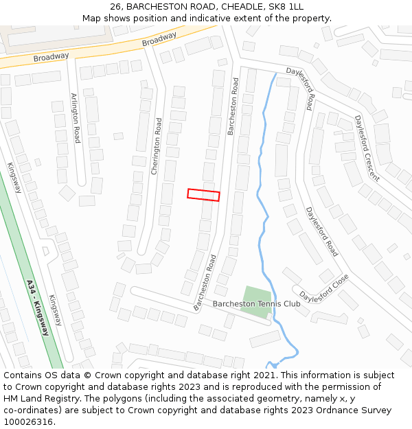 26, BARCHESTON ROAD, CHEADLE, SK8 1LL: Location map and indicative extent of plot