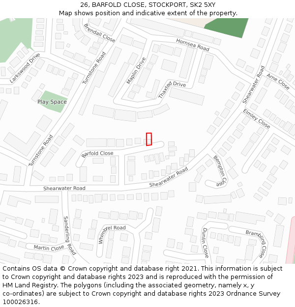 26, BARFOLD CLOSE, STOCKPORT, SK2 5XY: Location map and indicative extent of plot