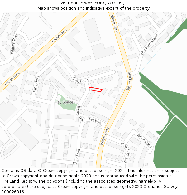 26, BARLEY WAY, YORK, YO30 6QL: Location map and indicative extent of plot
