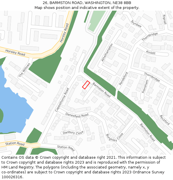 26, BARMSTON ROAD, WASHINGTON, NE38 8BB: Location map and indicative extent of plot