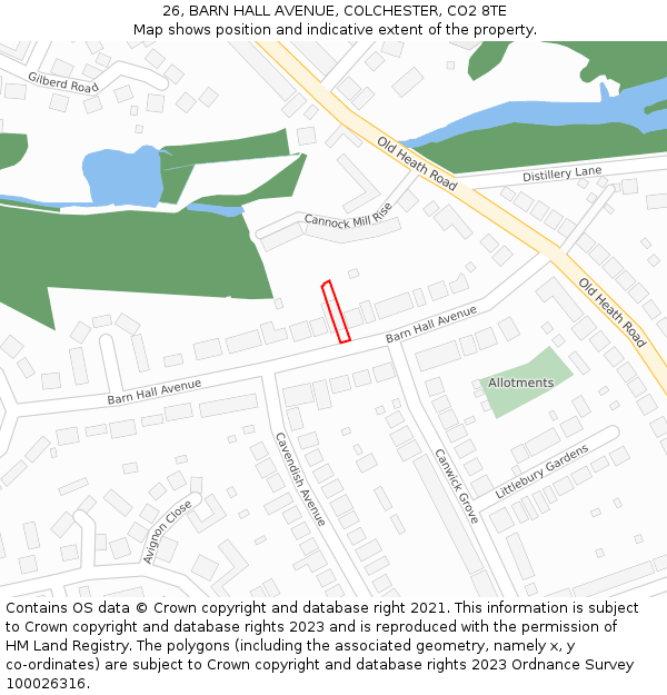 26, BARN HALL AVENUE, COLCHESTER, CO2 8TE: Location map and indicative extent of plot