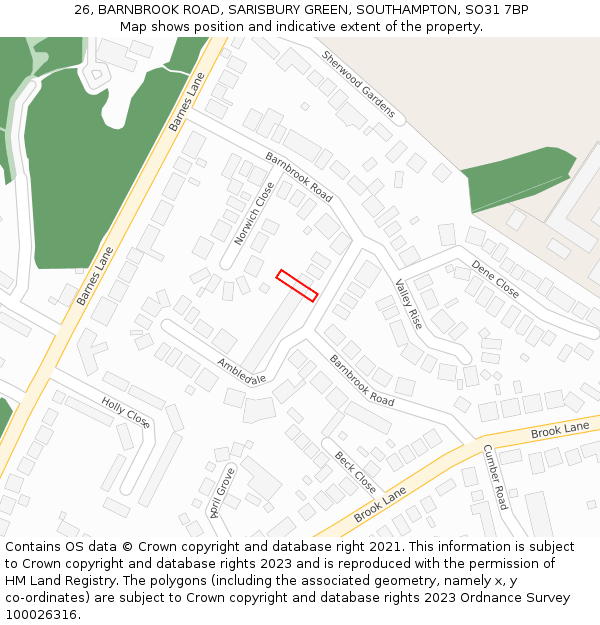 26, BARNBROOK ROAD, SARISBURY GREEN, SOUTHAMPTON, SO31 7BP: Location map and indicative extent of plot