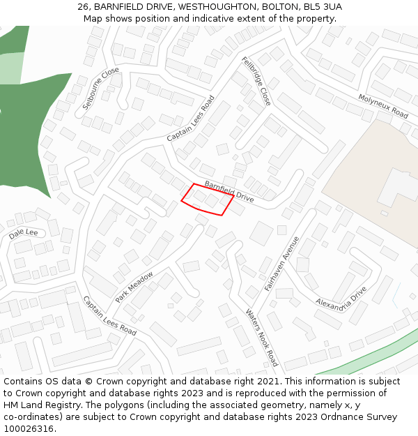 26, BARNFIELD DRIVE, WESTHOUGHTON, BOLTON, BL5 3UA: Location map and indicative extent of plot