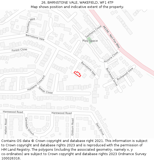 26, BARNSTONE VALE, WAKEFIELD, WF1 4TP: Location map and indicative extent of plot