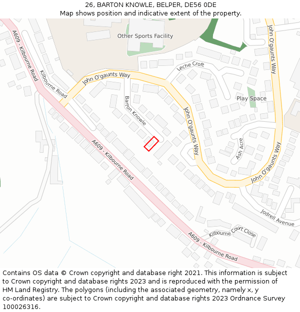 26, BARTON KNOWLE, BELPER, DE56 0DE: Location map and indicative extent of plot