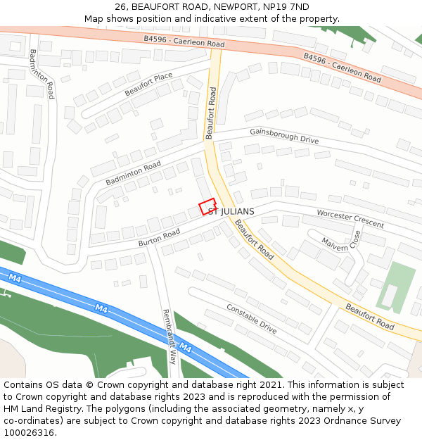 26, BEAUFORT ROAD, NEWPORT, NP19 7ND: Location map and indicative extent of plot