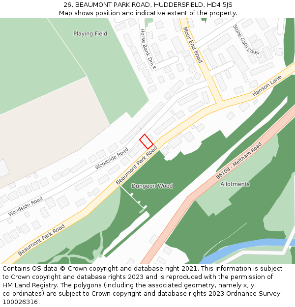 26, BEAUMONT PARK ROAD, HUDDERSFIELD, HD4 5JS: Location map and indicative extent of plot