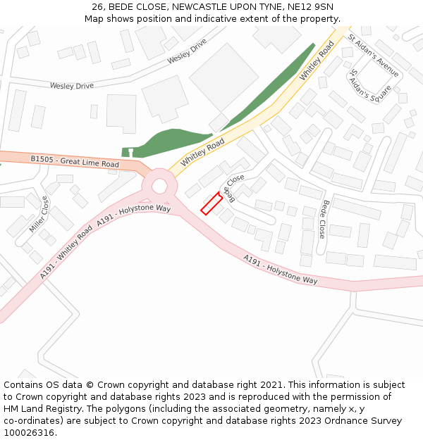 26, BEDE CLOSE, NEWCASTLE UPON TYNE, NE12 9SN: Location map and indicative extent of plot