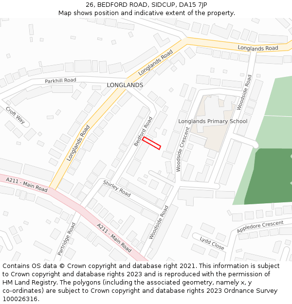 26, BEDFORD ROAD, SIDCUP, DA15 7JP: Location map and indicative extent of plot