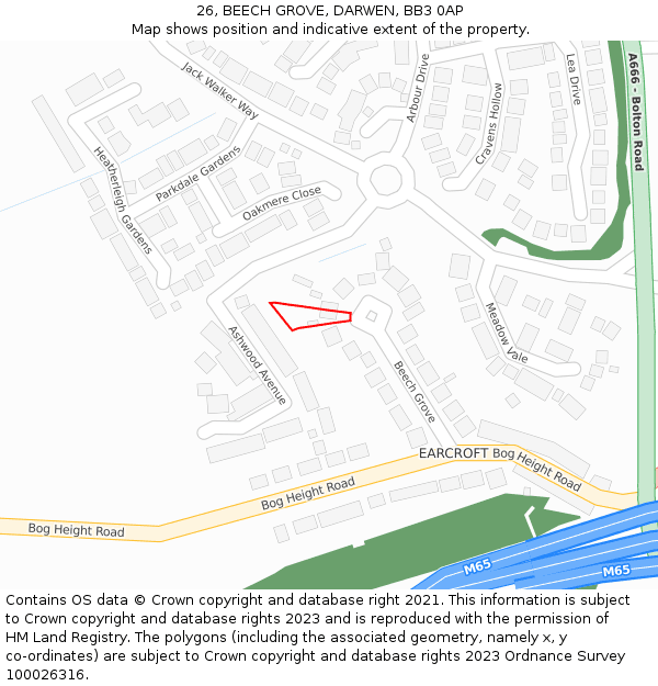 26, BEECH GROVE, DARWEN, BB3 0AP: Location map and indicative extent of plot