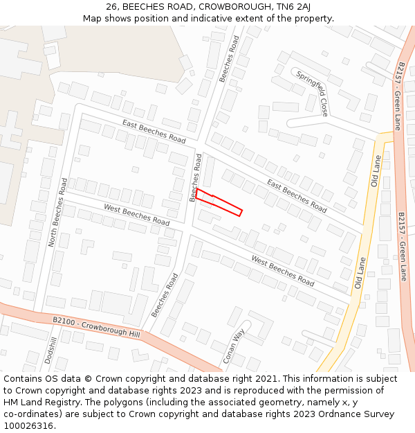 26, BEECHES ROAD, CROWBOROUGH, TN6 2AJ: Location map and indicative extent of plot