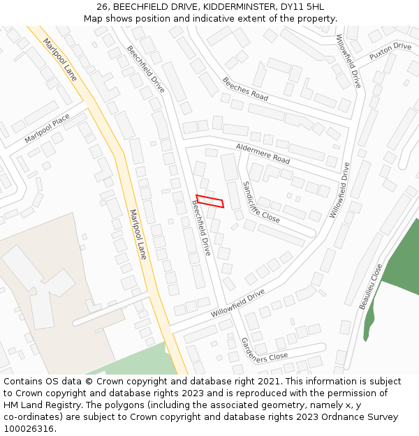 26, BEECHFIELD DRIVE, KIDDERMINSTER, DY11 5HL: Location map and indicative extent of plot