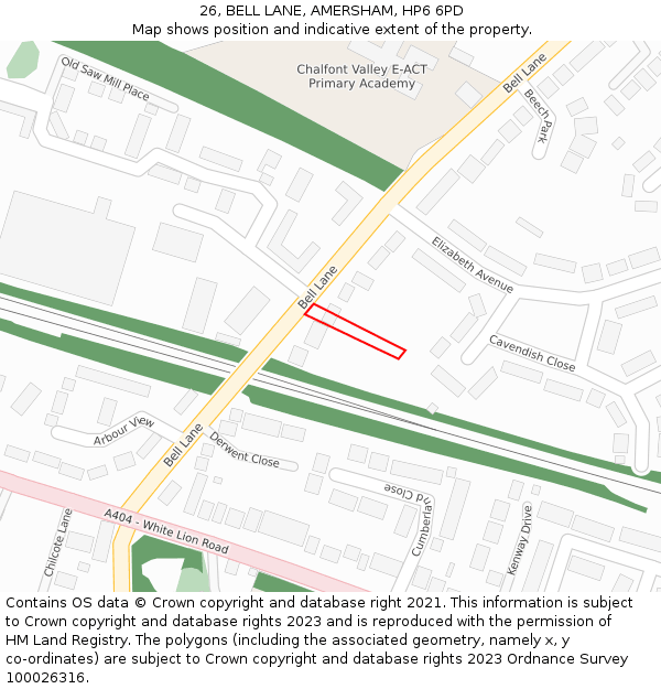 26, BELL LANE, AMERSHAM, HP6 6PD: Location map and indicative extent of plot