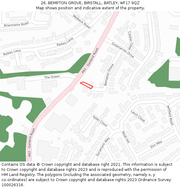 26, BEMPTON GROVE, BIRSTALL, BATLEY, WF17 9QZ: Location map and indicative extent of plot