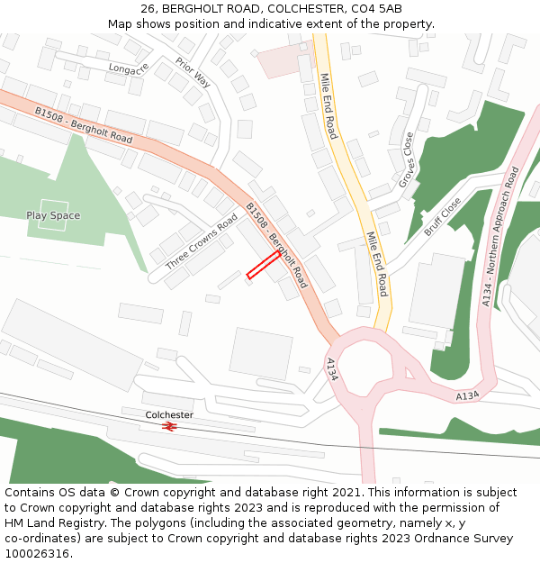 26, BERGHOLT ROAD, COLCHESTER, CO4 5AB: Location map and indicative extent of plot