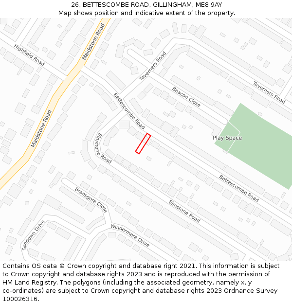 26, BETTESCOMBE ROAD, GILLINGHAM, ME8 9AY: Location map and indicative extent of plot