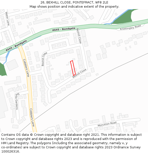 26, BEXHILL CLOSE, PONTEFRACT, WF8 2LE: Location map and indicative extent of plot