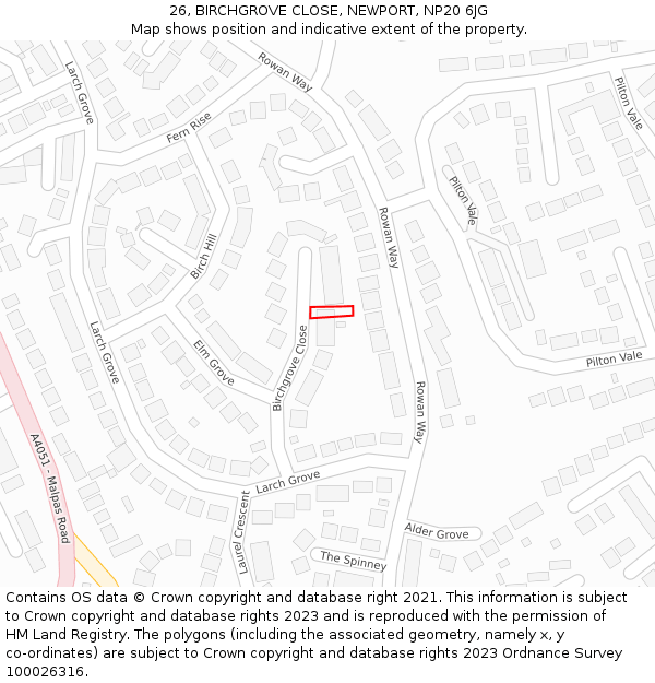 26, BIRCHGROVE CLOSE, NEWPORT, NP20 6JG: Location map and indicative extent of plot