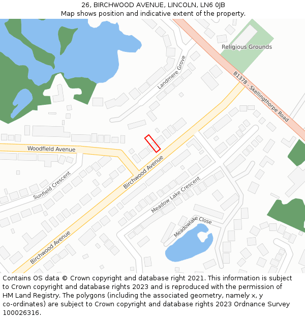 26, BIRCHWOOD AVENUE, LINCOLN, LN6 0JB: Location map and indicative extent of plot